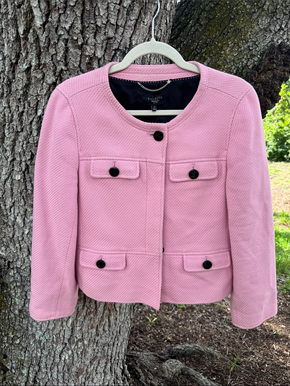 Talbots Light Pink Textured Round-Neck Blazer.Size 12P